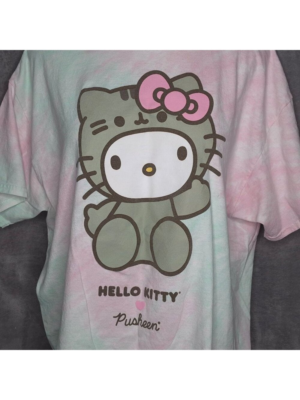 Hello Kitty Pusheen Tie-Dye Graphic T-Shirt 2XL 100% Cotton Pink & Green Sanrio